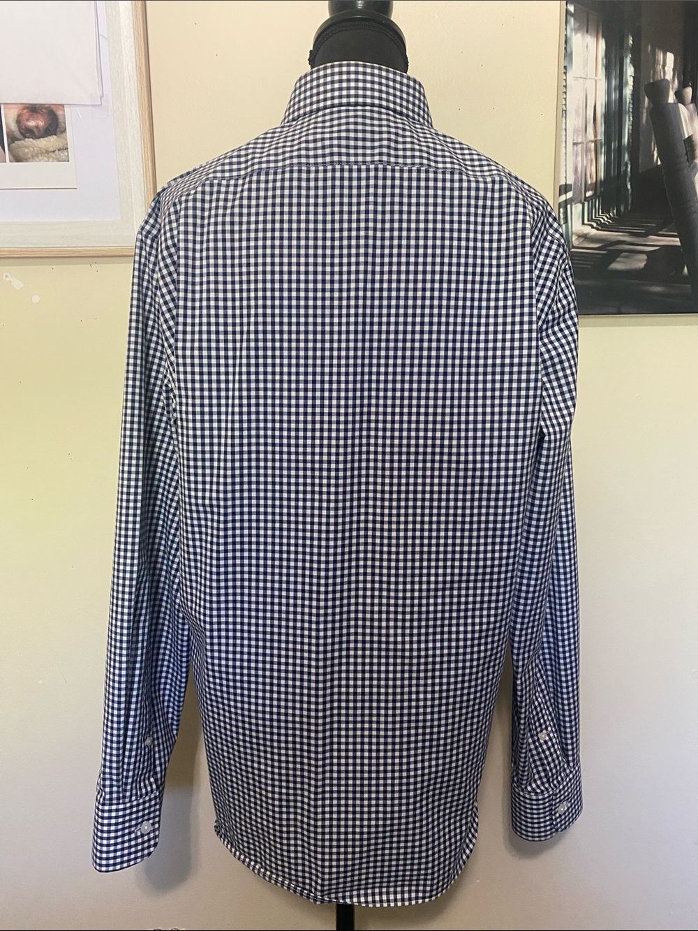 J Crew Men's Classic Navy and White Gingham Button-Up Shirt Sz L - Picture 2 of 4